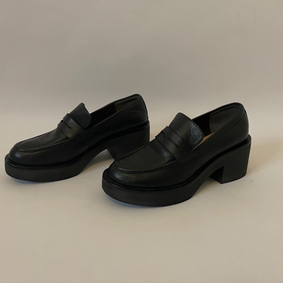 Stuart Weitzman Aiden Rise Platform Lug Sole Black Leather Loafers Women's 6 - Picture 3 of 9